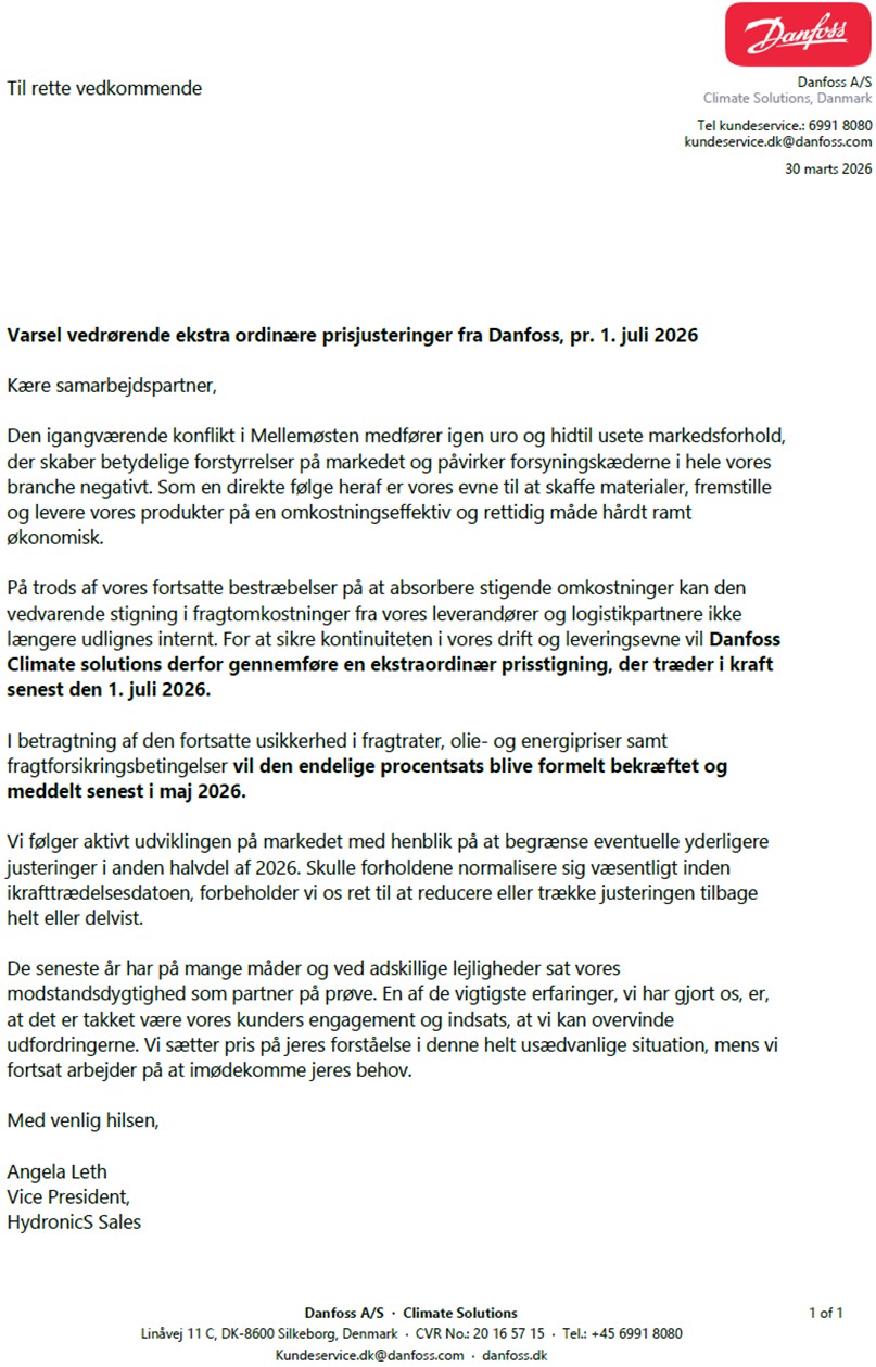 Danfoss prisstigning010726